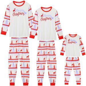 Men's Christmas Sleepwear Long Sleeve Tee with Pants Lounge Pajama Sets Red